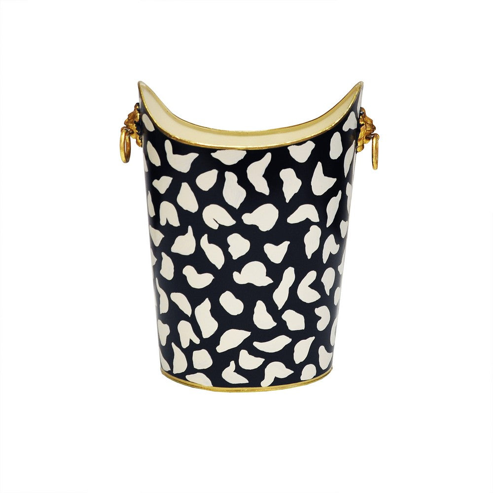 Worlds Away - Oval Wastebasket With Lion Handles In Black Leopard - WBLIONOV BLP view 2