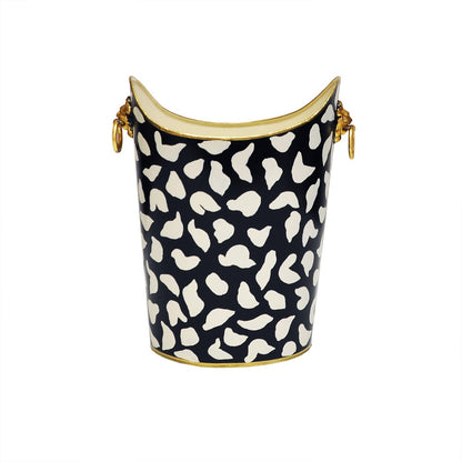 Worlds Away - Oval Wastebasket With Lion Handles In Black Leopard - WBLIONOV BLP view 2