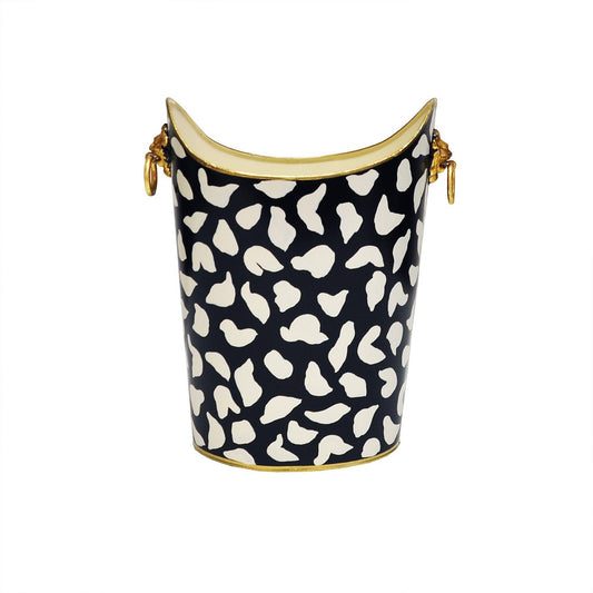 Worlds Away - Oval Wastebasket With Lion Handles In Black Leopard - WBLIONOV BLP view 2