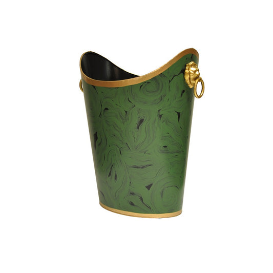 Worlds Away - Oval Wastebasket With Lion Handles In Malachite - WBLIONOV MAL view 1