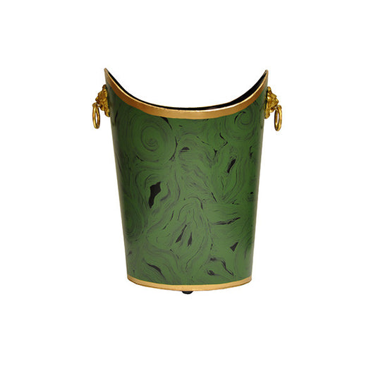 Worlds Away - Oval Wastebasket With Lion Handles In Malachite - WBLIONOV MAL view 2
