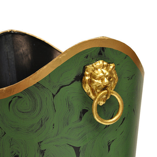 Worlds Away - Oval Wastebasket With Lion Handles In Malachite - WBLIONOV MAL view 3