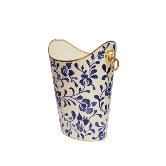 Worlds Away - Oval Wastebasket With Lion Handles In Navy Vine - WBLIONOV VINE view 1
