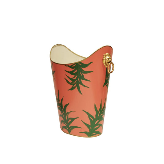Worlds Away - Oval Wastebasket With Lion Handles In Palm - WBLIONOV PALM view 1