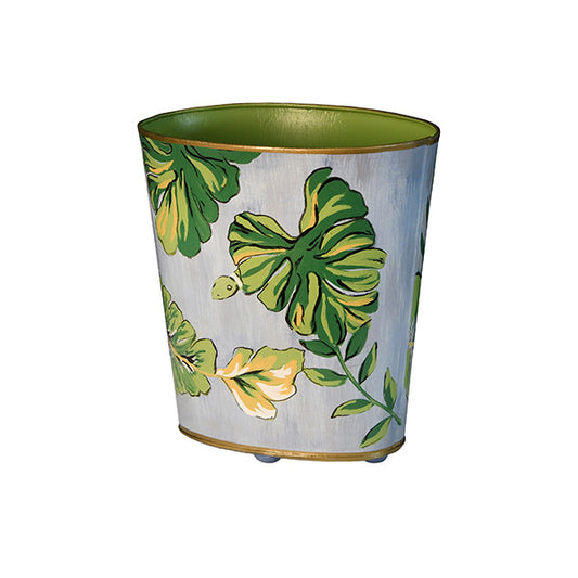 Worlds Away - Oval Wastebasket With Tropical Leaf And Snake Pattern - WBTROPIC view 1