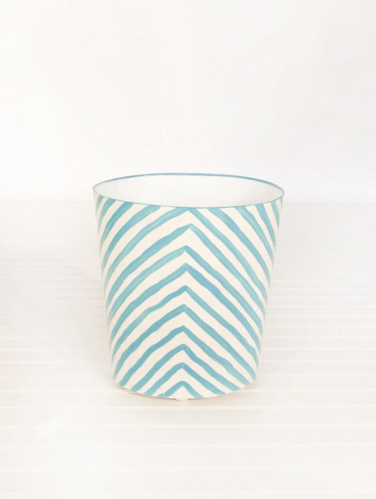 Worlds Away - Oval Wastebasket Zebra Turq/Cream - WBZET view 1