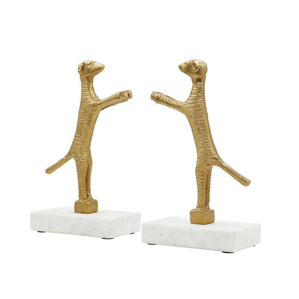Worlds Away - Pair Of Dog Bookends In Brass Finish On White Marble Base - DOGGO view 1