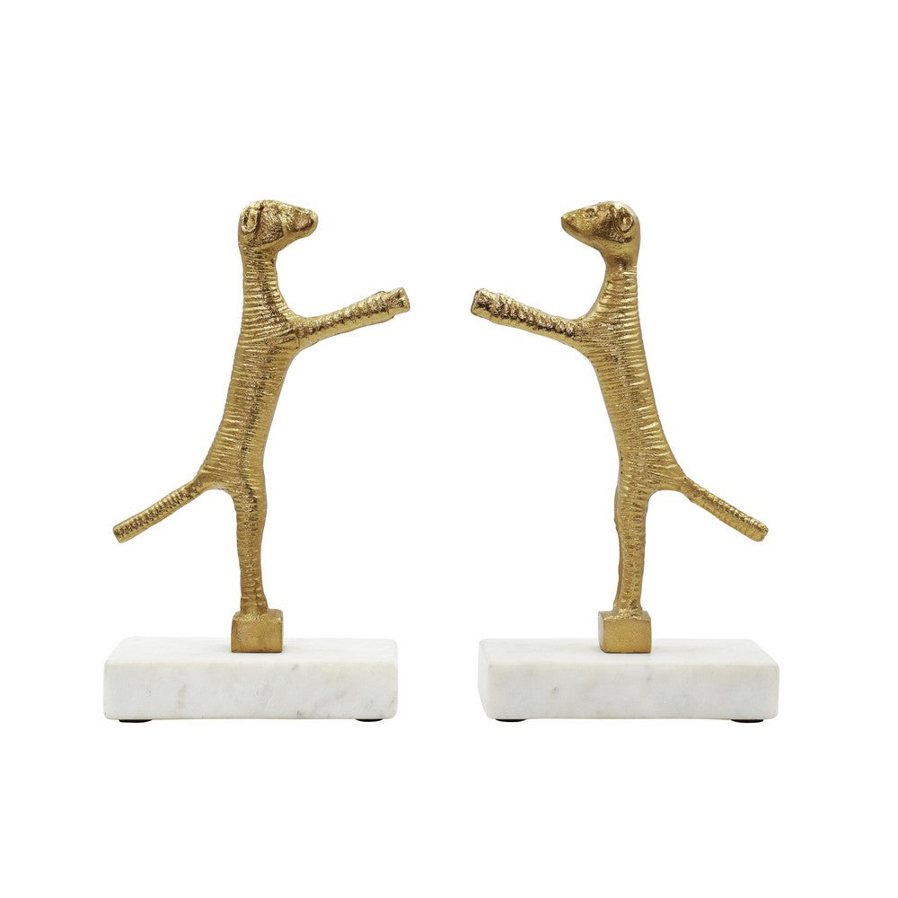 Worlds Away - Pair Of Dog Bookends In Brass Finish On White Marble Base - DOGGO view 2