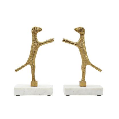 Worlds Away - Pair Of Dog Bookends In Brass Finish On White Marble Base - DOGGO view 2