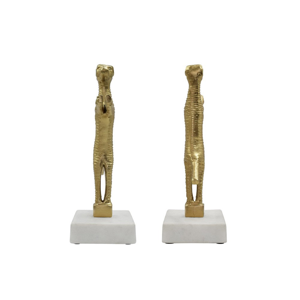 Worlds Away - Pair Of Dog Bookends In Brass Finish On White Marble Base - DOGGO view 3