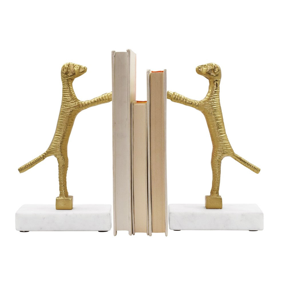 Worlds Away - Pair Of Dog Bookends In Brass Finish On White Marble Base - DOGGO view 4