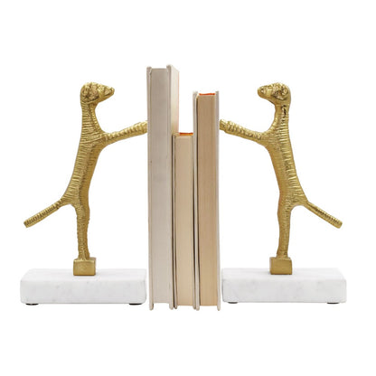 Worlds Away - Pair Of Dog Bookends In Brass Finish On White Marble Base - DOGGO view 4