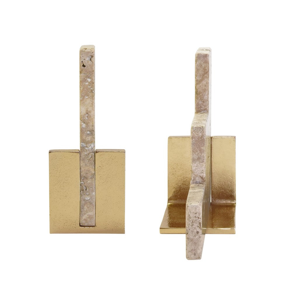 Worlds Away - Pair Of Natural Travertine Stair Step Bookends With Brass Detail - STEPS view 2