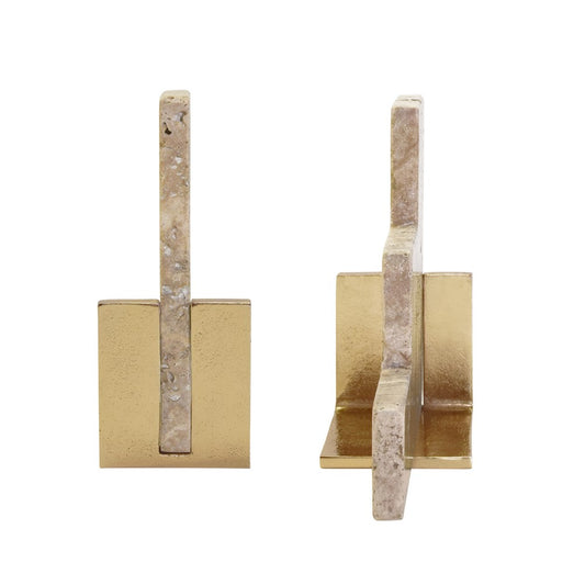 Worlds Away - Pair Of Natural Travertine Stair Step Bookends With Brass Detail - STEPS view 2