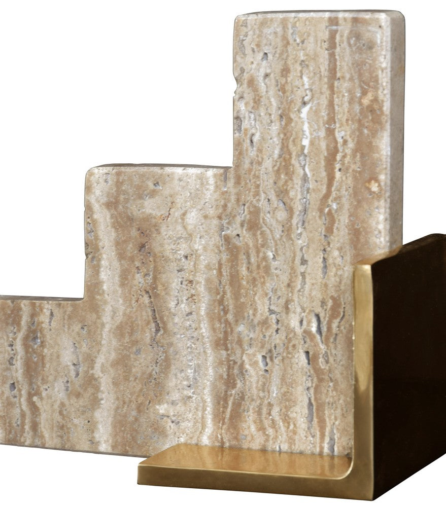 Worlds Away - Pair Of Natural Travertine Stair Step Bookends With Brass Detail - STEPS view 4