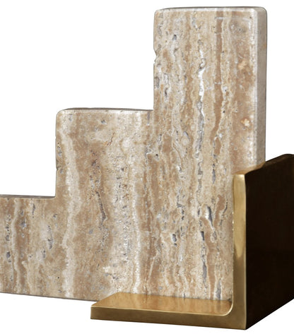 Worlds Away - Pair Of Natural Travertine Stair Step Bookends With Brass Detail - STEPS view 4