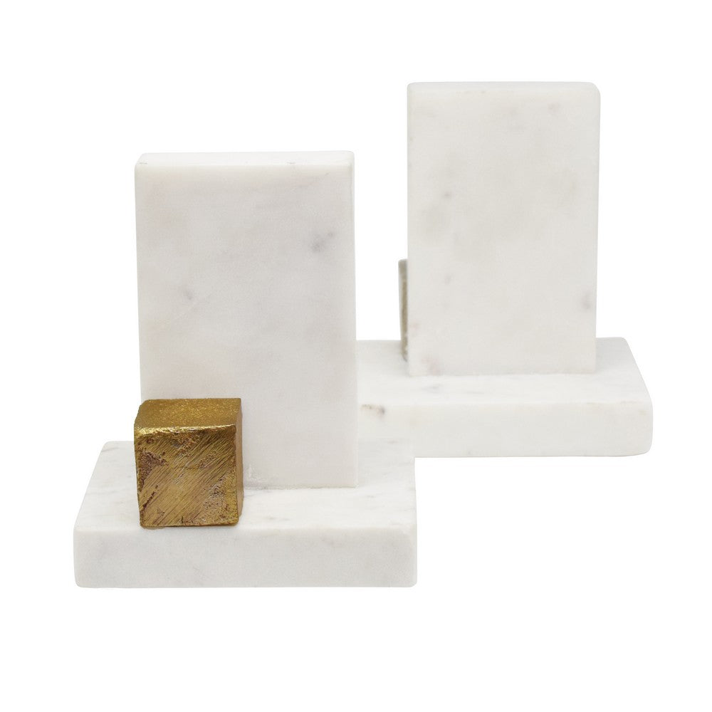 Worlds Away - Pair Of White Marble Bookends With Brass Square Detail - BLOCKS view 4