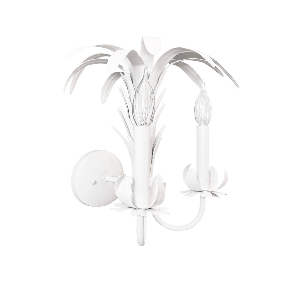 Worlds Away - Palm Spray Two Arm Tole Wall Sconce In Matte White Powder Coat - RESEDA WH view 1