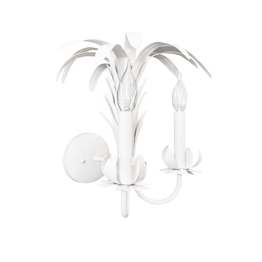 Worlds Away - Palm Spray Two Arm Tole Wall Sconce In Matte White Powder Coat - RESEDA WH view 1
