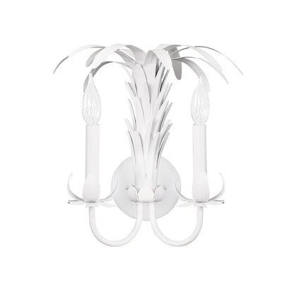 Worlds Away - Palm Spray Two Arm Tole Wall Sconce In Matte White Powder Coat - RESEDA WH view 2