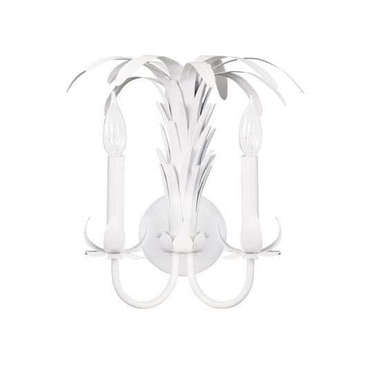 Worlds Away - Palm Spray Two Arm Tole Wall Sconce In Matte White Powder Coat - RESEDA WH view 2