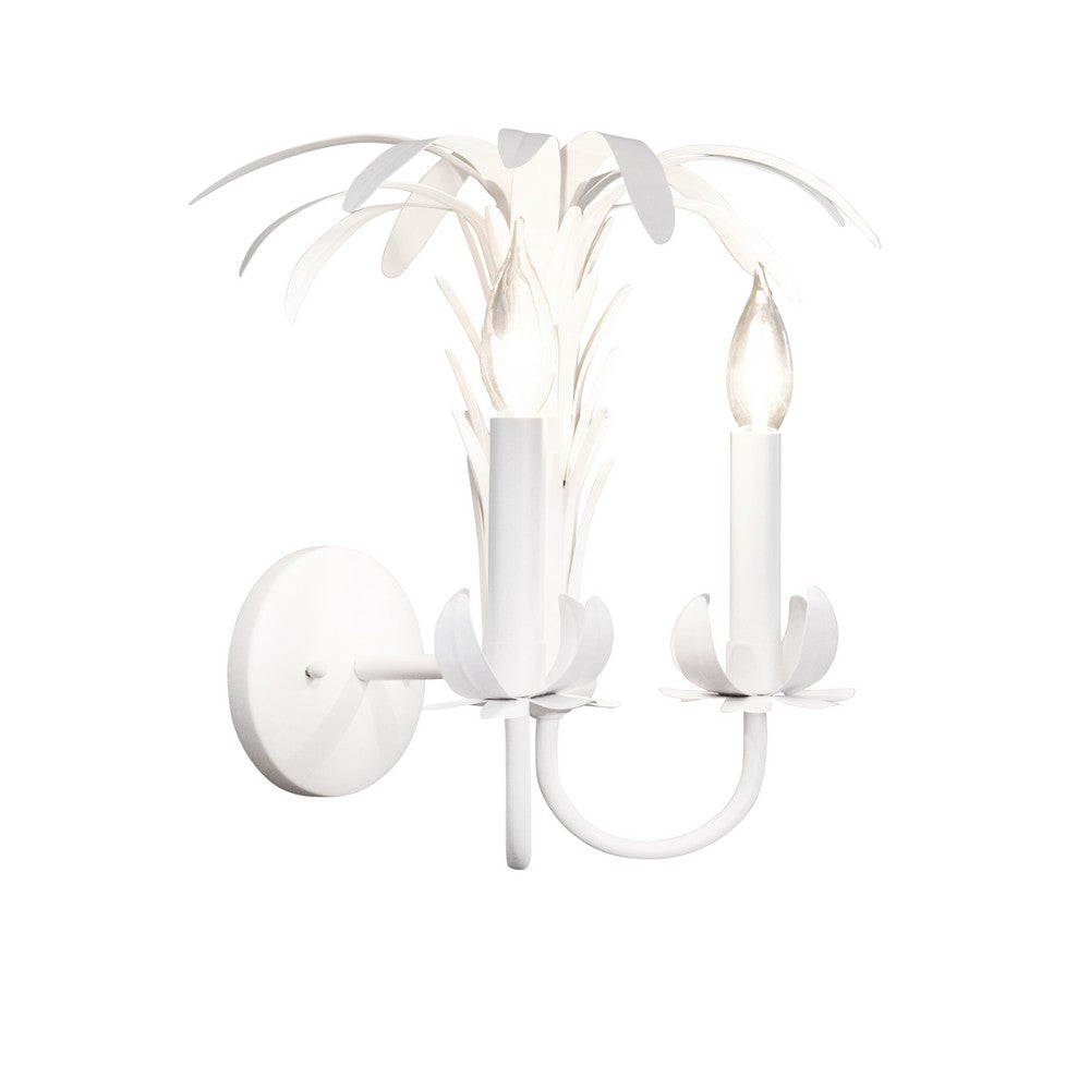 Worlds Away - Palm Spray Two Arm Tole Wall Sconce In Matte White Powder Coat - RESEDA WH view 3