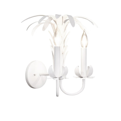 Worlds Away - Palm Spray Two Arm Tole Wall Sconce In Matte White Powder Coat - RESEDA WH view 3