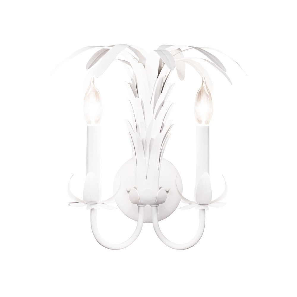 Worlds Away - Palm Spray Two Arm Tole Wall Sconce In Matte White Powder Coat - RESEDA WH view 4