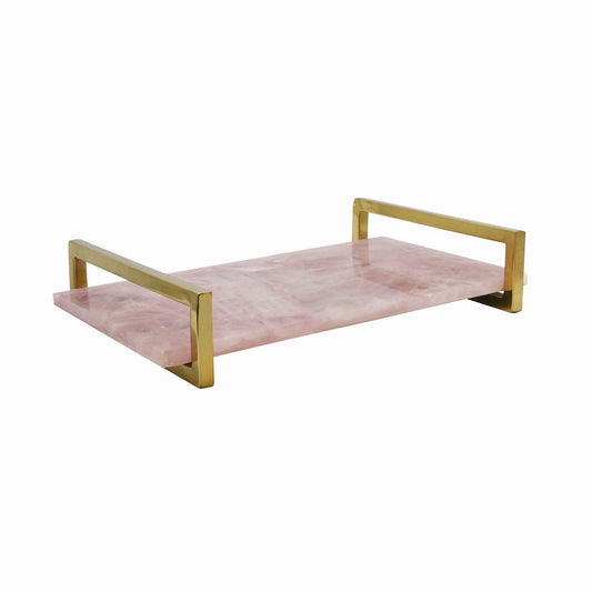 Worlds Away - Pink Quartz Tray With Brass Handles - JARVIS PKQ view 1
