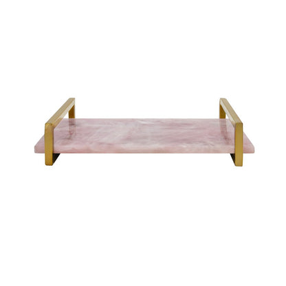 Worlds Away - Pink Quartz Tray With Brass Handles - JARVIS PKQ view 2