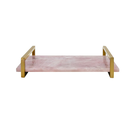 Worlds Away - Pink Quartz Tray With Brass Handles - JARVIS PKQ view 2
