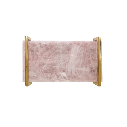 Worlds Away - Pink Quartz Tray With Brass Handles - JARVIS PKQ view 3