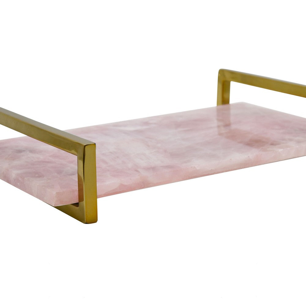 Worlds Away - Pink Quartz Tray With Brass Handles - JARVIS PKQ view 4