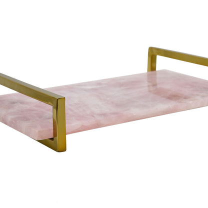 Worlds Away - Pink Quartz Tray With Brass Handles - JARVIS PKQ view 4
