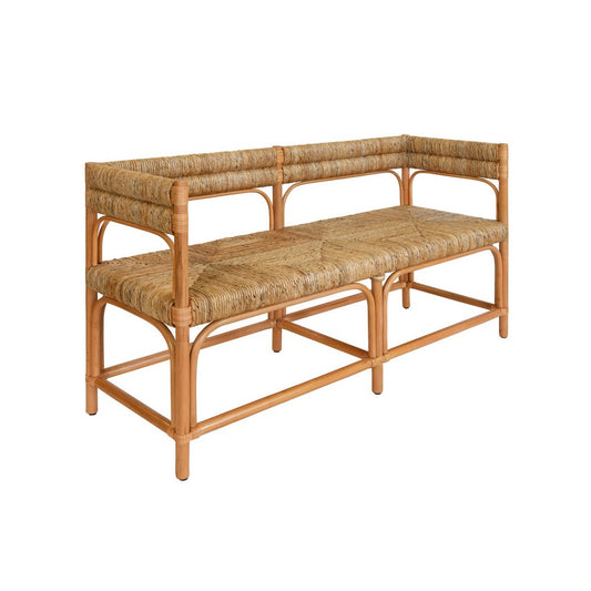 Worlds Away - Rattan Bench With Seagrass Wrapped Seat And Seat Back - AJAX view 1