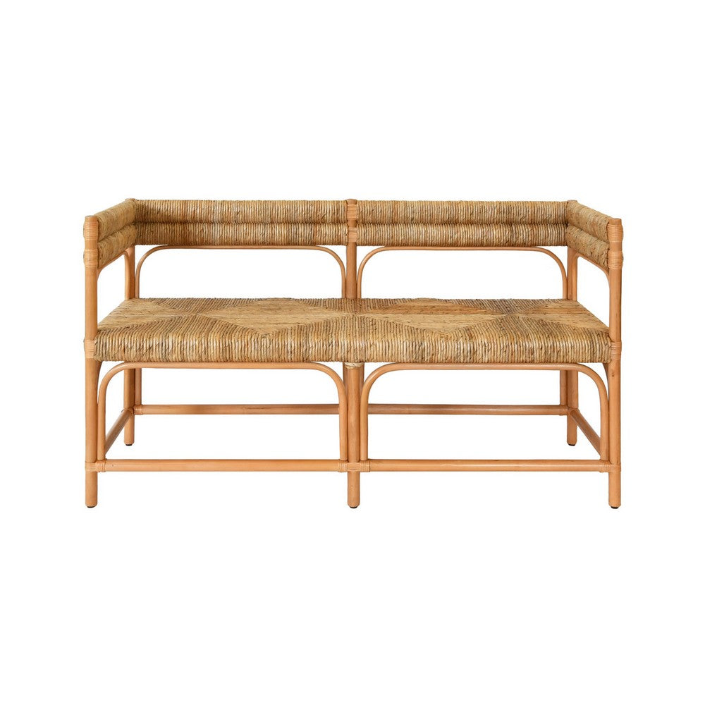 Worlds Away - Rattan Bench With Seagrass Wrapped Seat And Seat Back - AJAX view 2