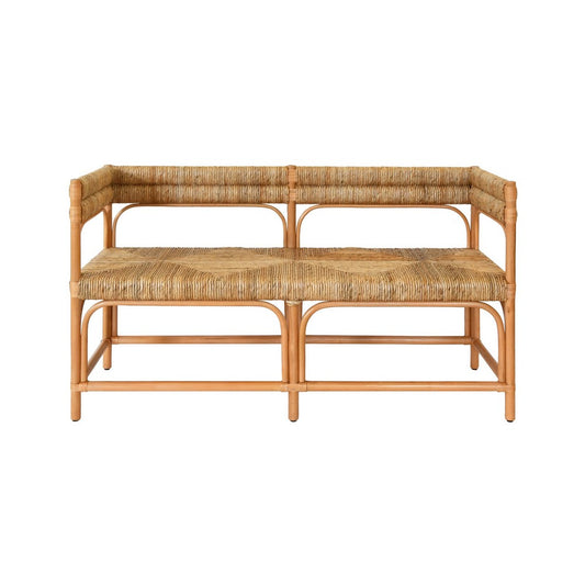 Worlds Away - Rattan Bench With Seagrass Wrapped Seat And Seat Back - AJAX view 2