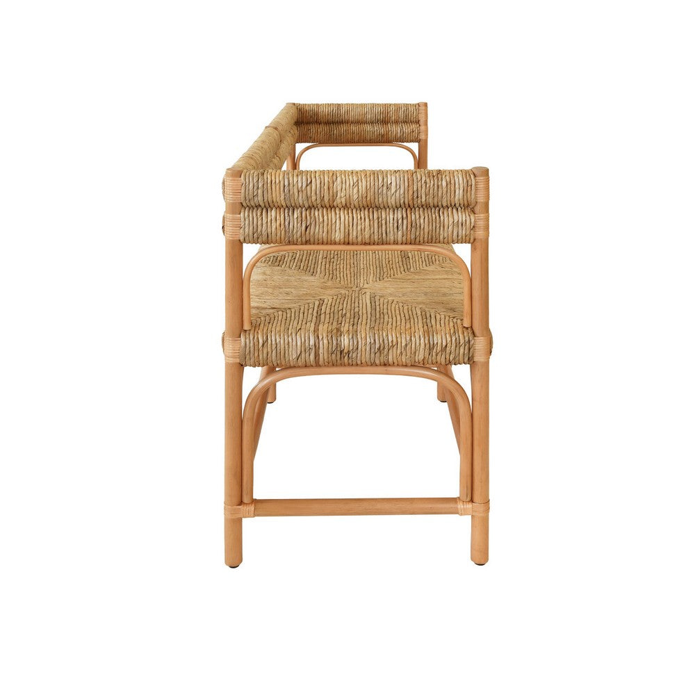 Worlds Away - Rattan Bench With Seagrass Wrapped Seat And Seat Back - AJAX view 4