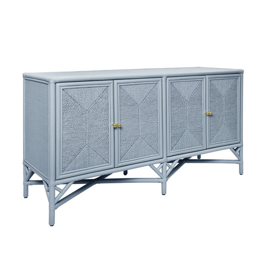 Worlds Away - Rattan Four Door Cabinet With Rope Front Doors In Painted Light Blue - ELEANOR LB view 1