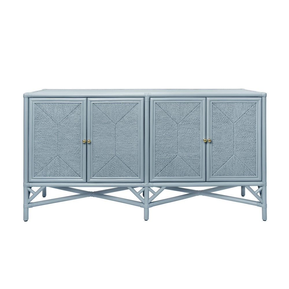 Worlds Away - Rattan Four Door Cabinet With Rope Front Doors In Painted Light Blue - ELEANOR LB view 2