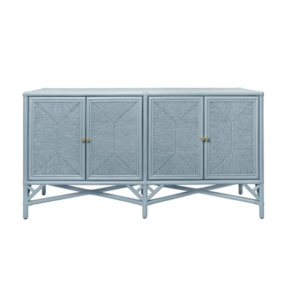 Worlds Away - Rattan Four Door Cabinet With Rope Front Doors In Painted Light Blue - ELEANOR LB view 2