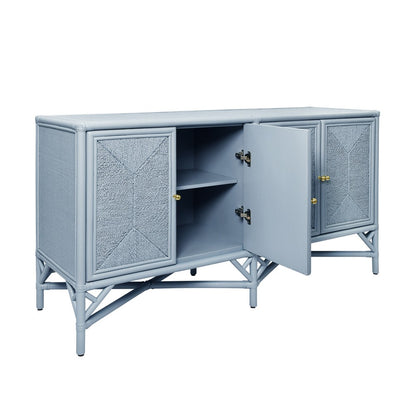 Worlds Away - Rattan Four Door Cabinet With Rope Front Doors In Painted Light Blue - ELEANOR LB view 3