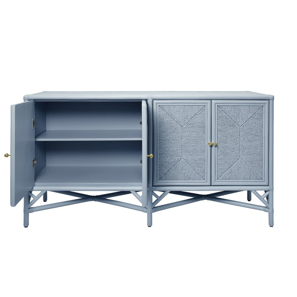 Worlds Away - Rattan Four Door Cabinet With Rope Front Doors In Painted Light Blue - ELEANOR LB view 4