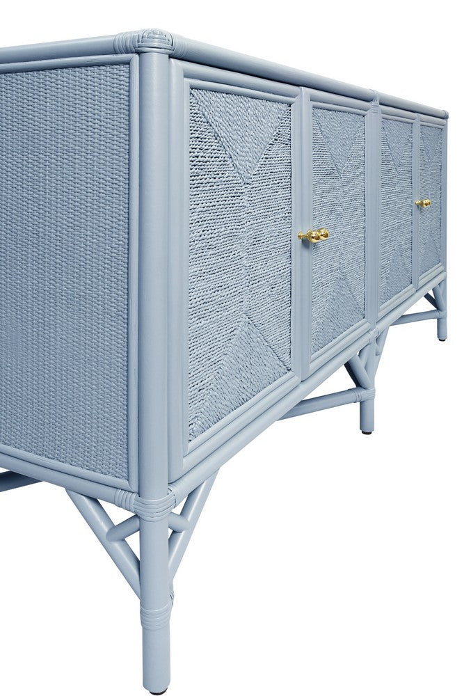 Worlds Away - Rattan Four Door Cabinet With Rope Front Doors In Painted Light Blue - ELEANOR LB view 6