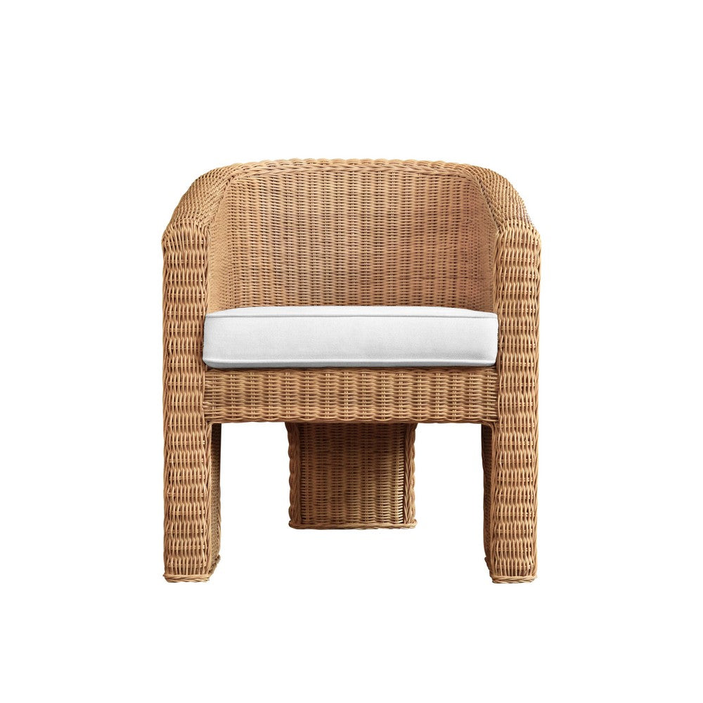 Worlds Away - Rattan Three Leg Lounge Chair With Performance Ivory Linen - GIZA view 2