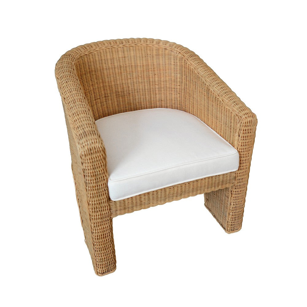Worlds Away - Rattan Three Leg Lounge Chair With Performance Ivory Linen - GIZA view 5