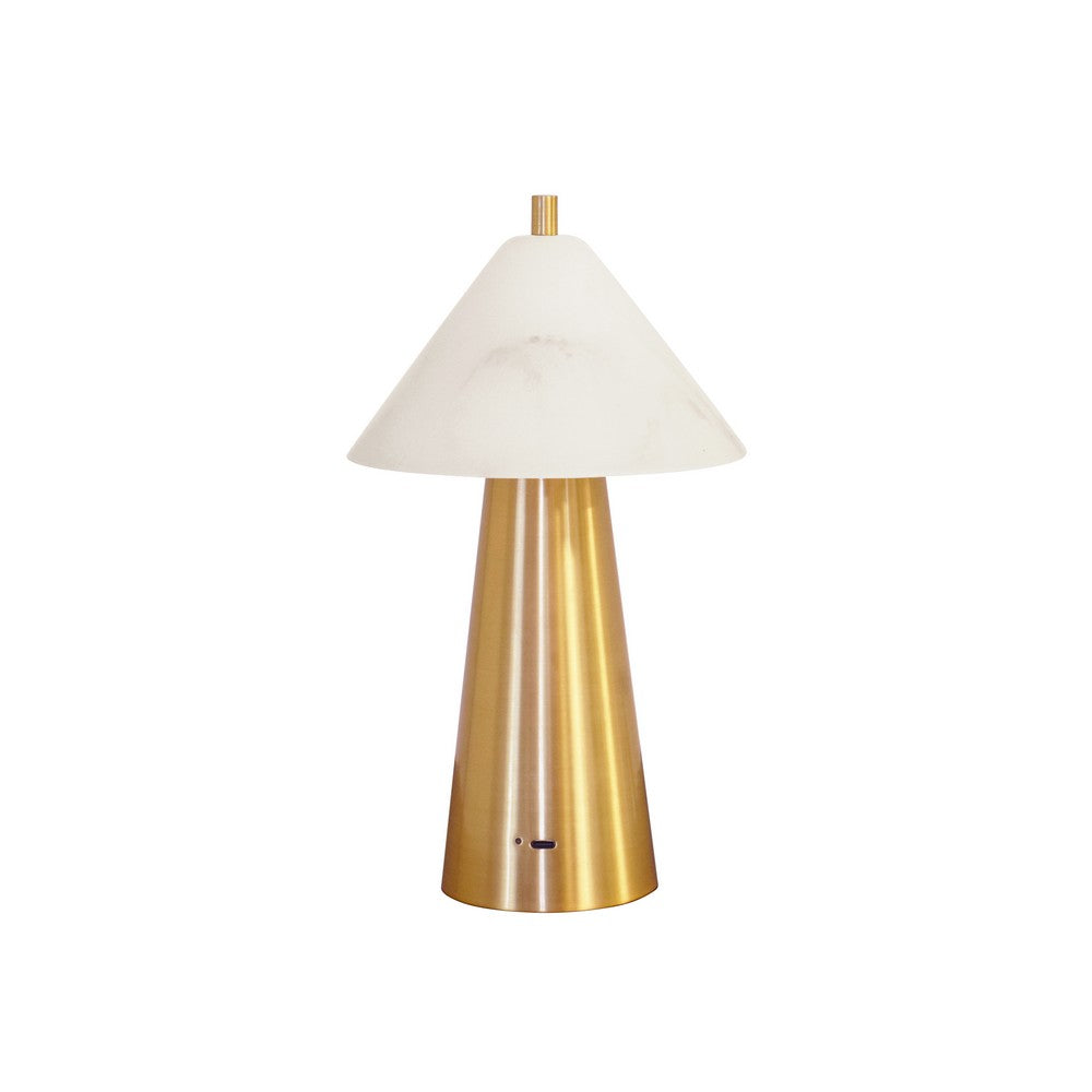 Worlds Away - Rechargeable Mini Table Lamp With Faux Alabaster Tapered Shade And Brass Base - FARLEY view 2