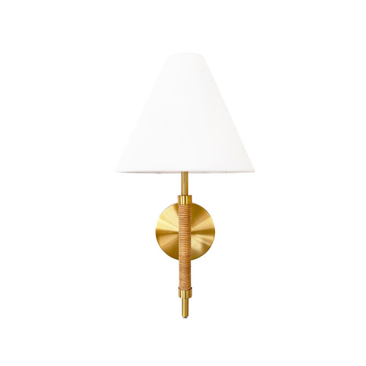 Worlds Away - Rechargeable Wall Sconce With Wrapped Rattan Pole In Brass With White Linen Shade - SYLVIA view 1