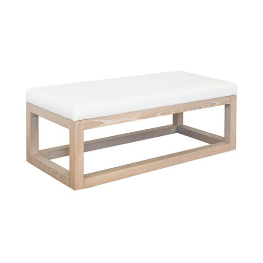 Worlds Away - Rectangle Bench With White Vinyl Upholstery And Modern Base In Cerused Oak - KENNETH CO BENCH view 1