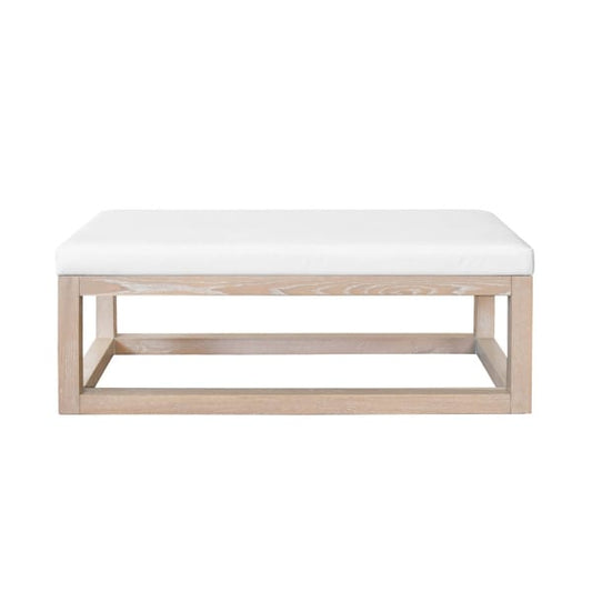 Worlds Away - Rectangle Bench With White Vinyl Upholstery And Modern Base In Cerused Oak - KENNETH CO BENCH view 2